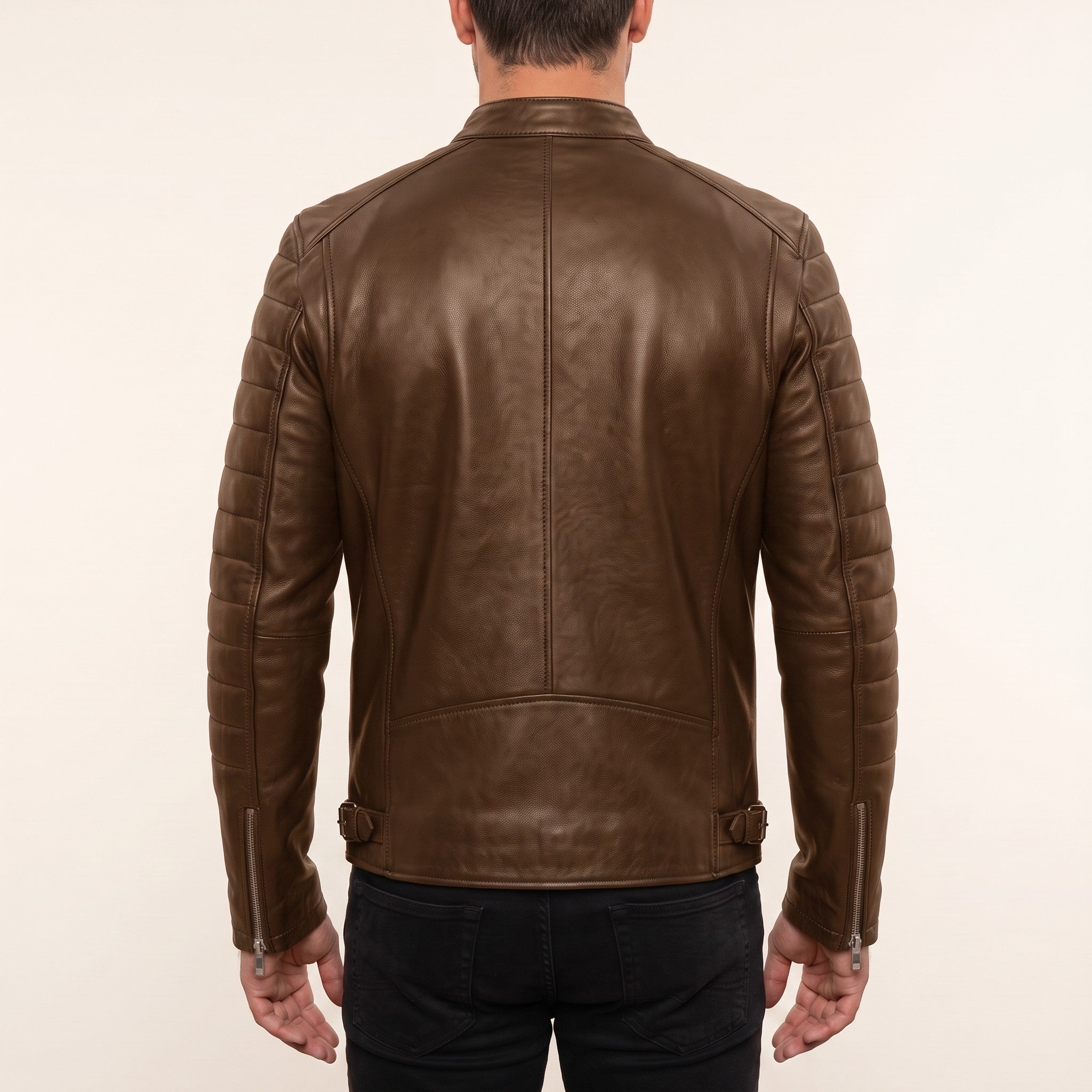 Men's Brown Quilted Leather Biker Jacket — Witney