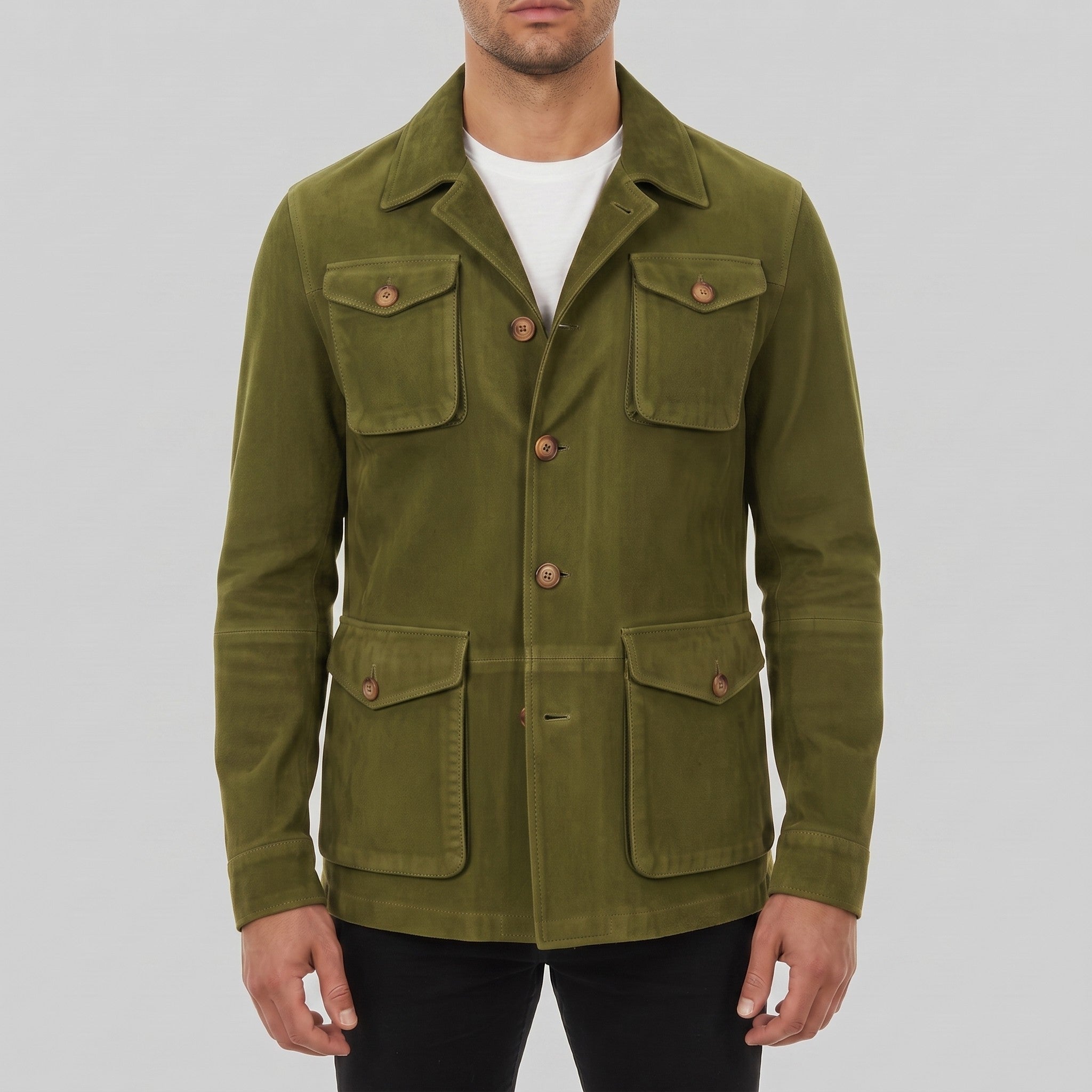 Men's Olive Green Suede Field Jacket — Aylesbury