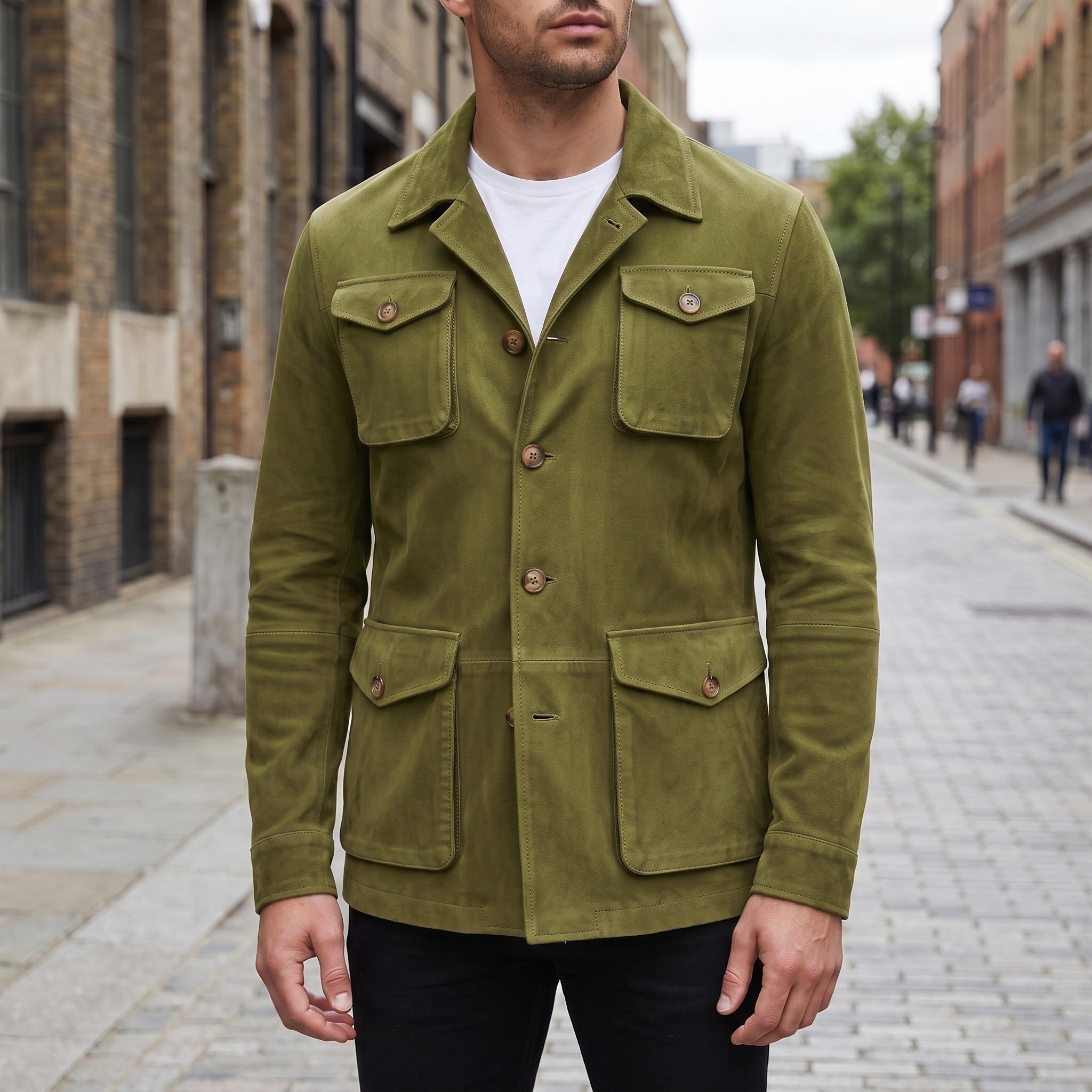 Men's Olive Green Suede Field Jacket — Aylesbury