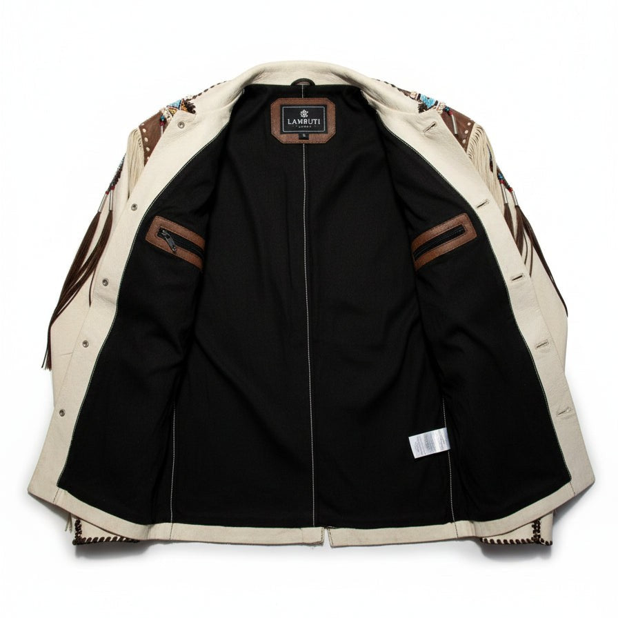 Men's Off-White and Brown Fringed Leather Jacket — Fallowfield