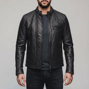 Men's Black Leather Cafe Racer Jacket — Holton