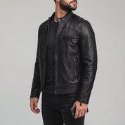 Men's Black Leather Cafe Racer Jacket — Holton