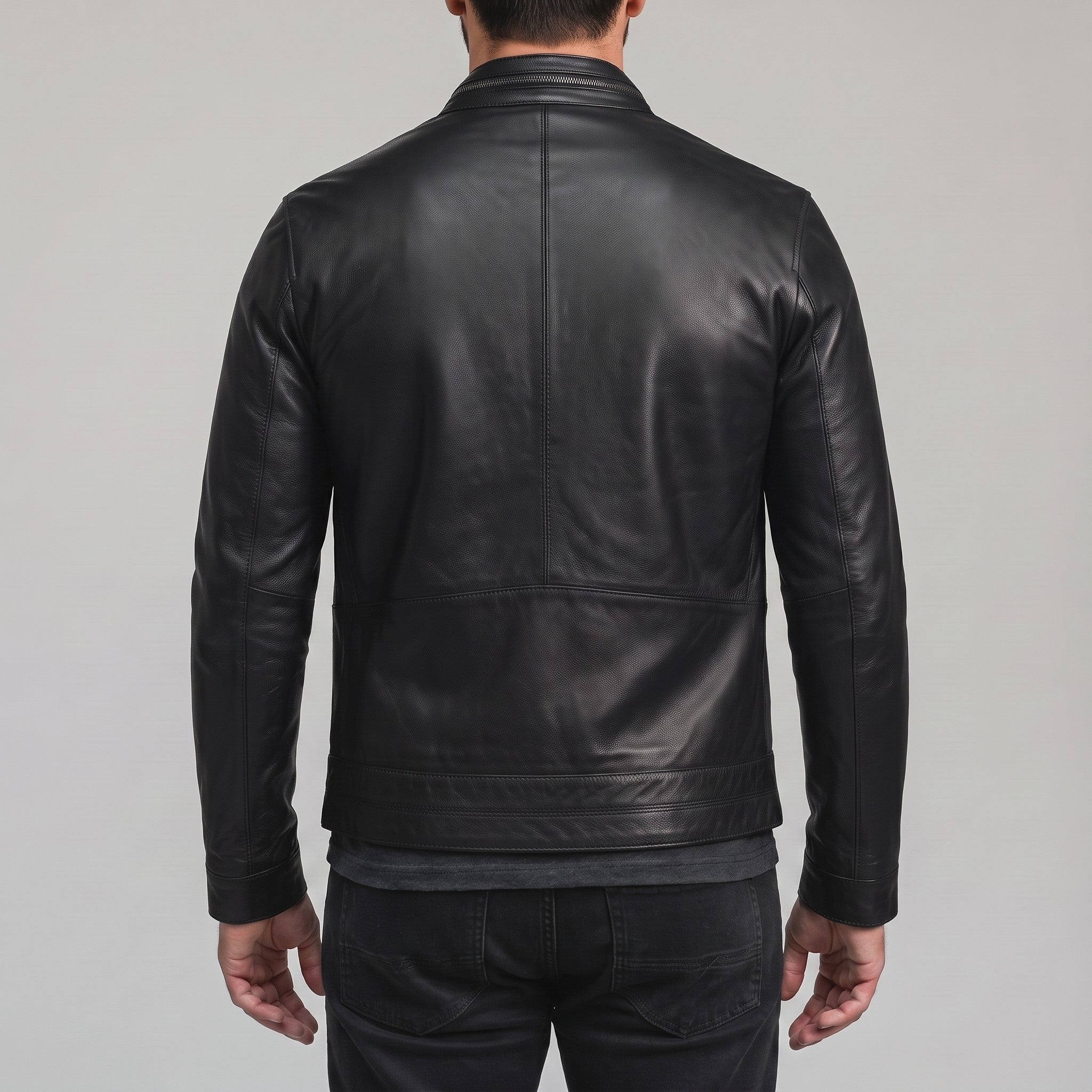 Men's Black Leather Cafe Racer Jacket — Holton