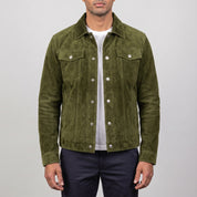 Men's Olive Green Suede Trucker Jacket — Gladwell
