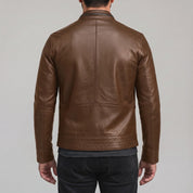 Men's Brown Leather Cafe Racer Jacket — Holton