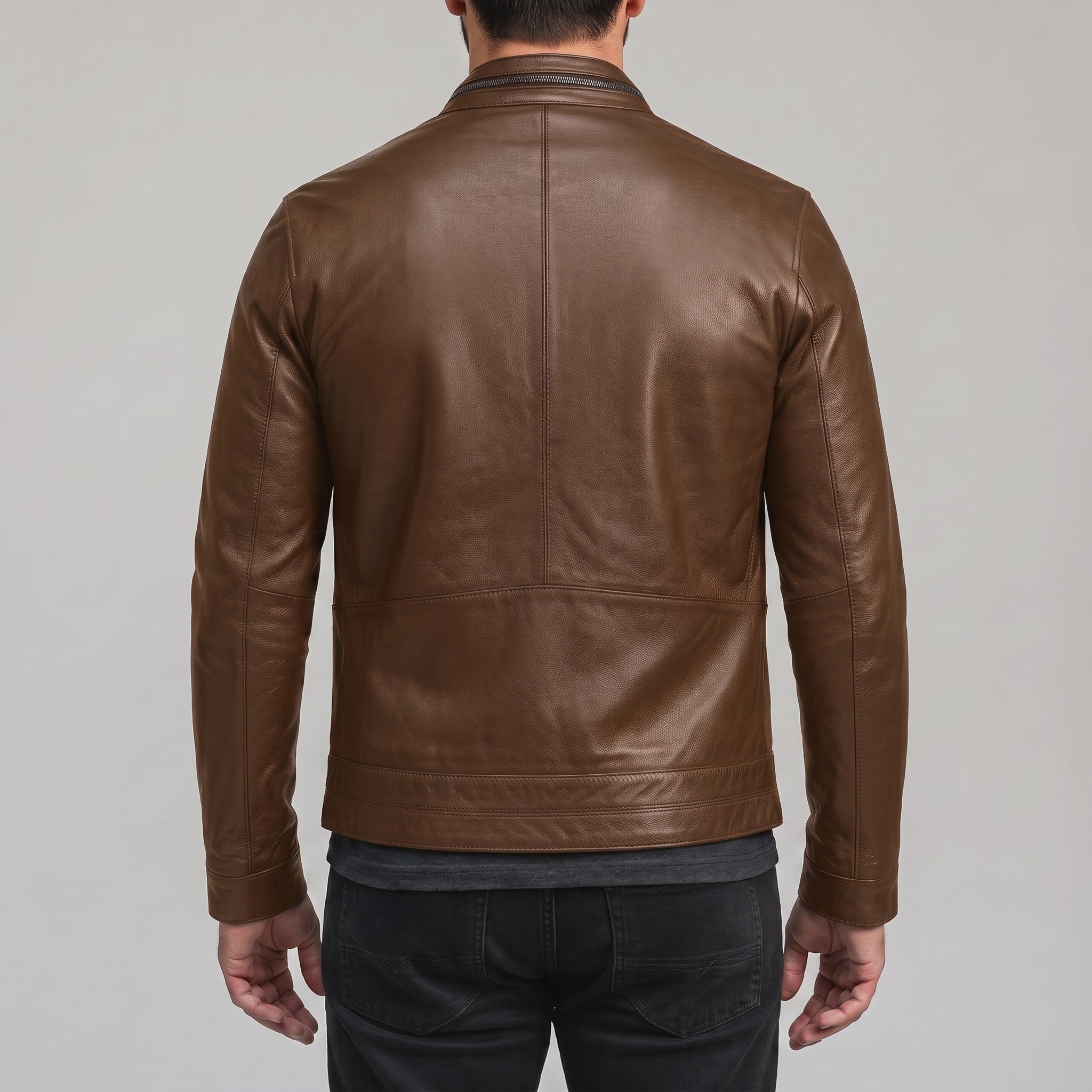 Men's Brown Leather Cafe Racer Jacket — Holton