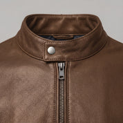 Men's Brown Leather Cafe Racer Jacket — Holton