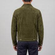 Men's Olive Green Suede Trucker Jacket — Gladwell