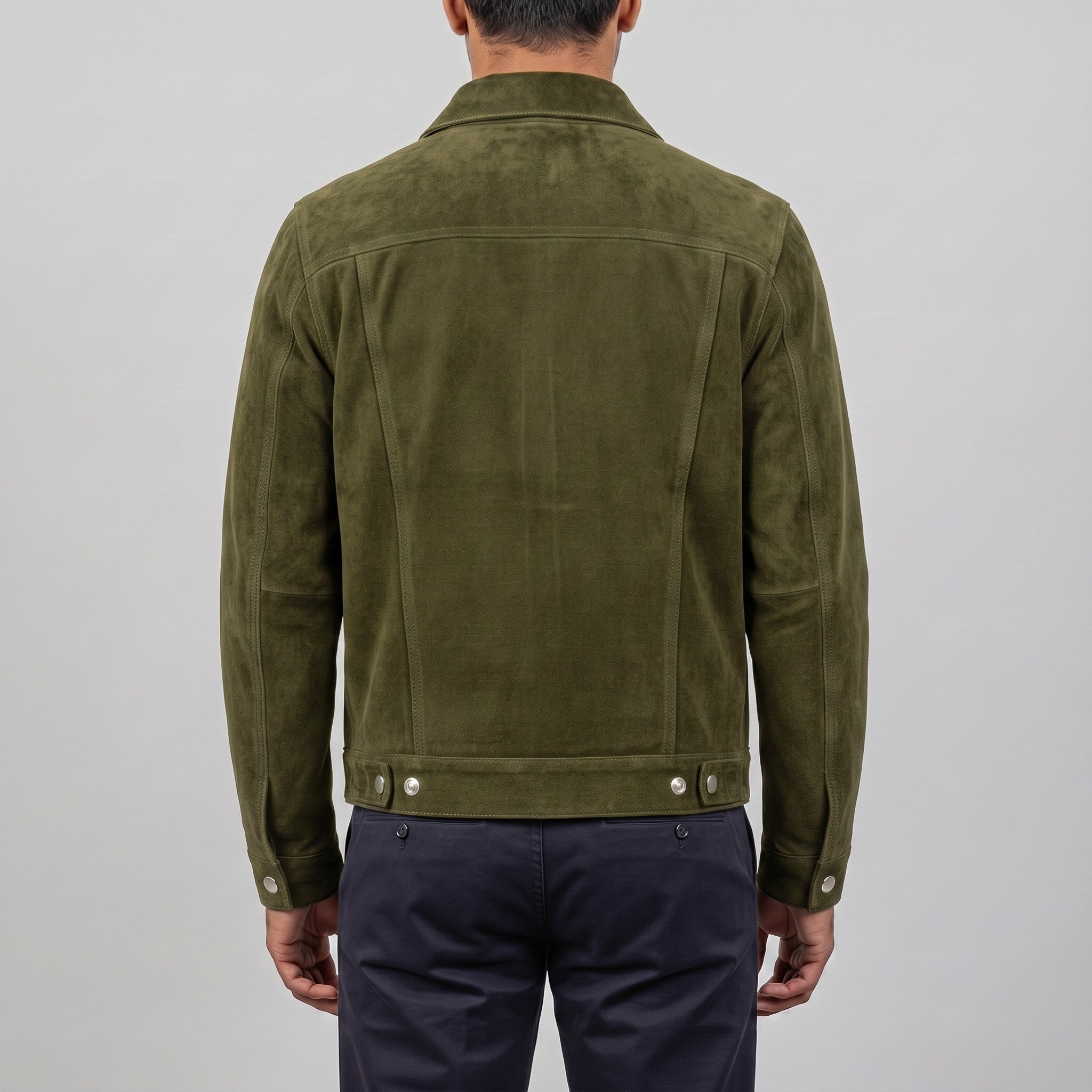 Men's Olive Green Suede Trucker Jacket — Gladwell