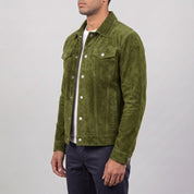 Men's Olive Green Suede Trucker Jacket — Gladwell