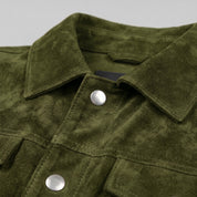Men's Olive Green Suede Trucker Jacket — Gladwell