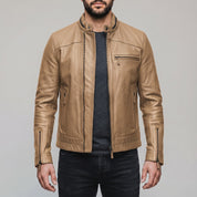 Men's Tan Leather Cafe Racer Jacket — Holton