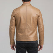 Men's Tan Leather Cafe Racer Jacket — Holton