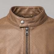Men's Tan Leather Cafe Racer Jacket — Holton