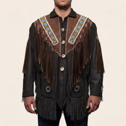 Men's Black and Brown Fringed Leather Jacket — Fallowfield