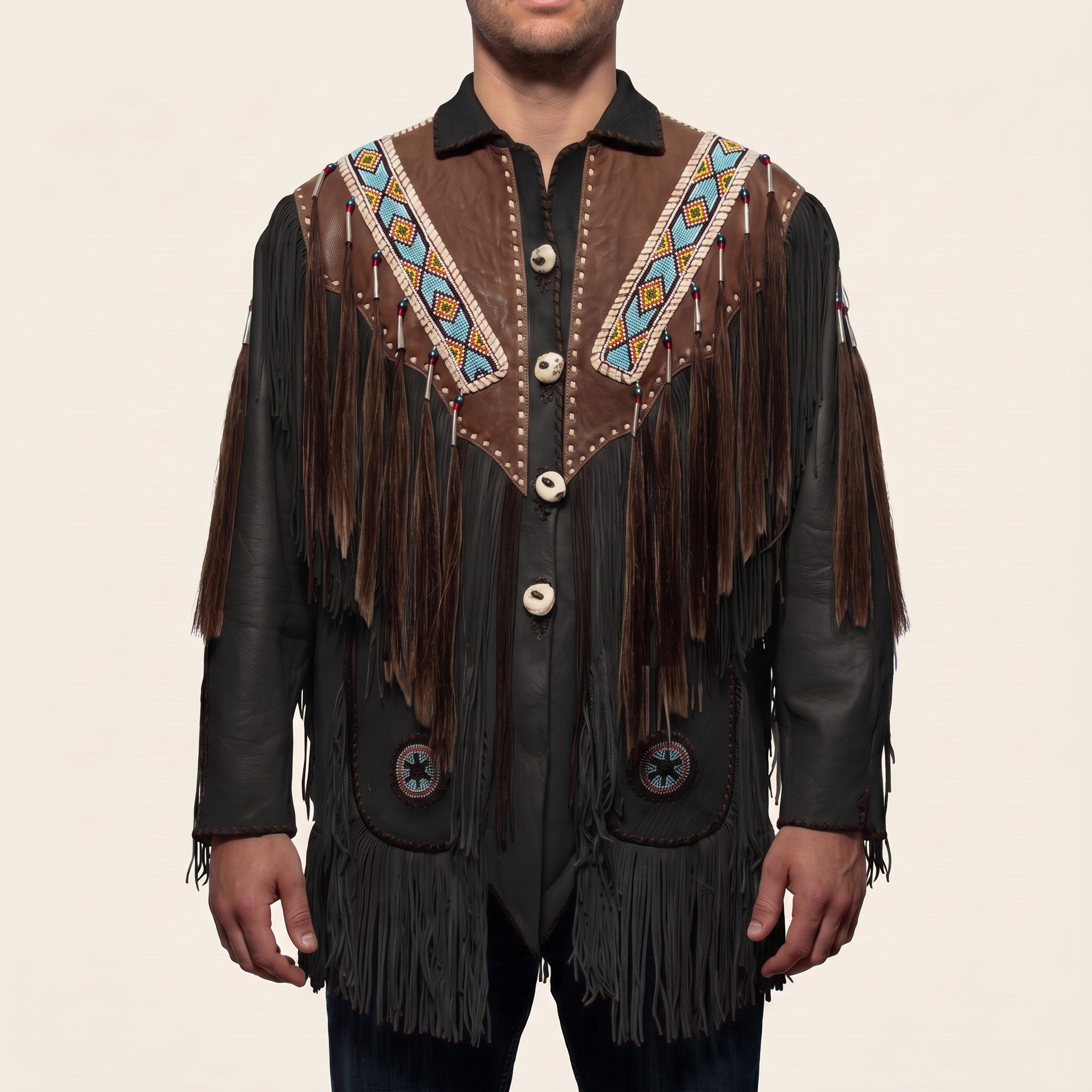 Men's Black and Brown Fringed Leather Jacket — Fallowfield