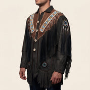 Men's Black and Brown Fringed Leather Jacket — Fallowfield