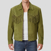 Men's Olive Green Fringe Suede Western Jacket — Lytton