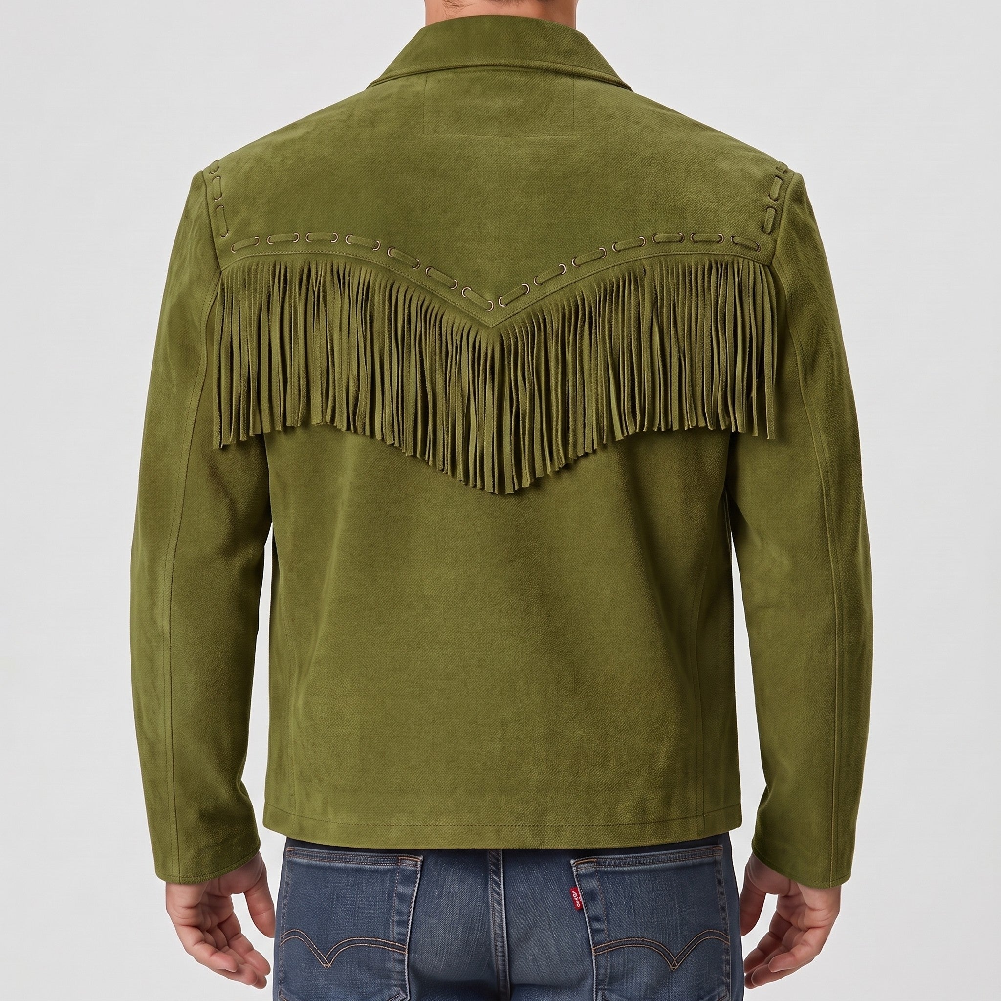 Men's Olive Green Fringe Suede Western Jacket — Lytton