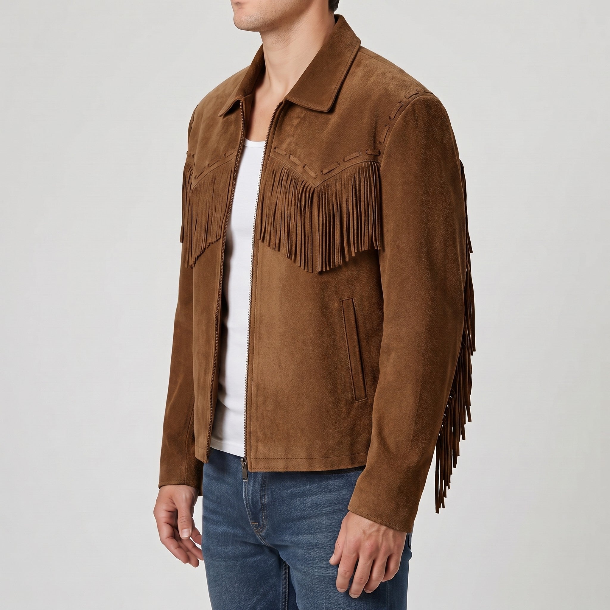 Men's Brown Fringe Suede Western Jacket — Lytton