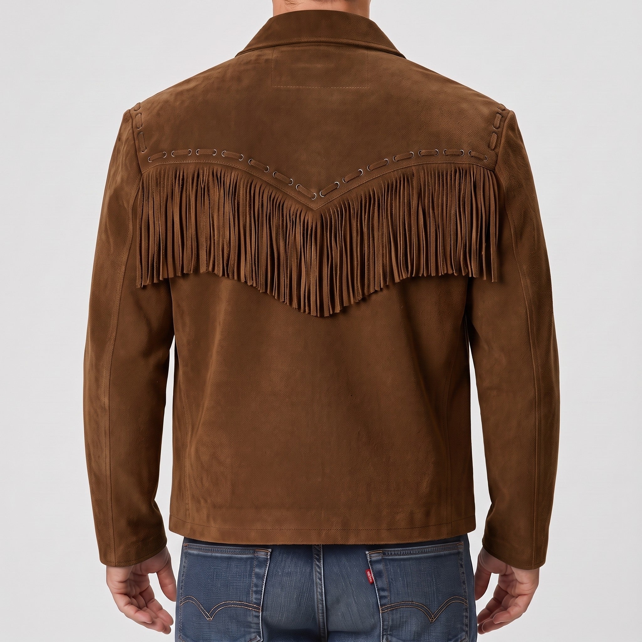 Men's Brown Fringe Suede Western Jacket — Lytton