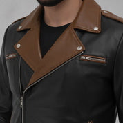 Men's Black and Brown Leather Double Rider Biker Jacket — Abbercombe