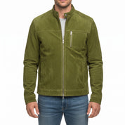 Men's Olive Green Suede Biker Jacket — Amesbury
