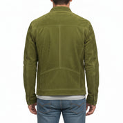 Men's Olive Green Suede Biker Jacket — Amesbury