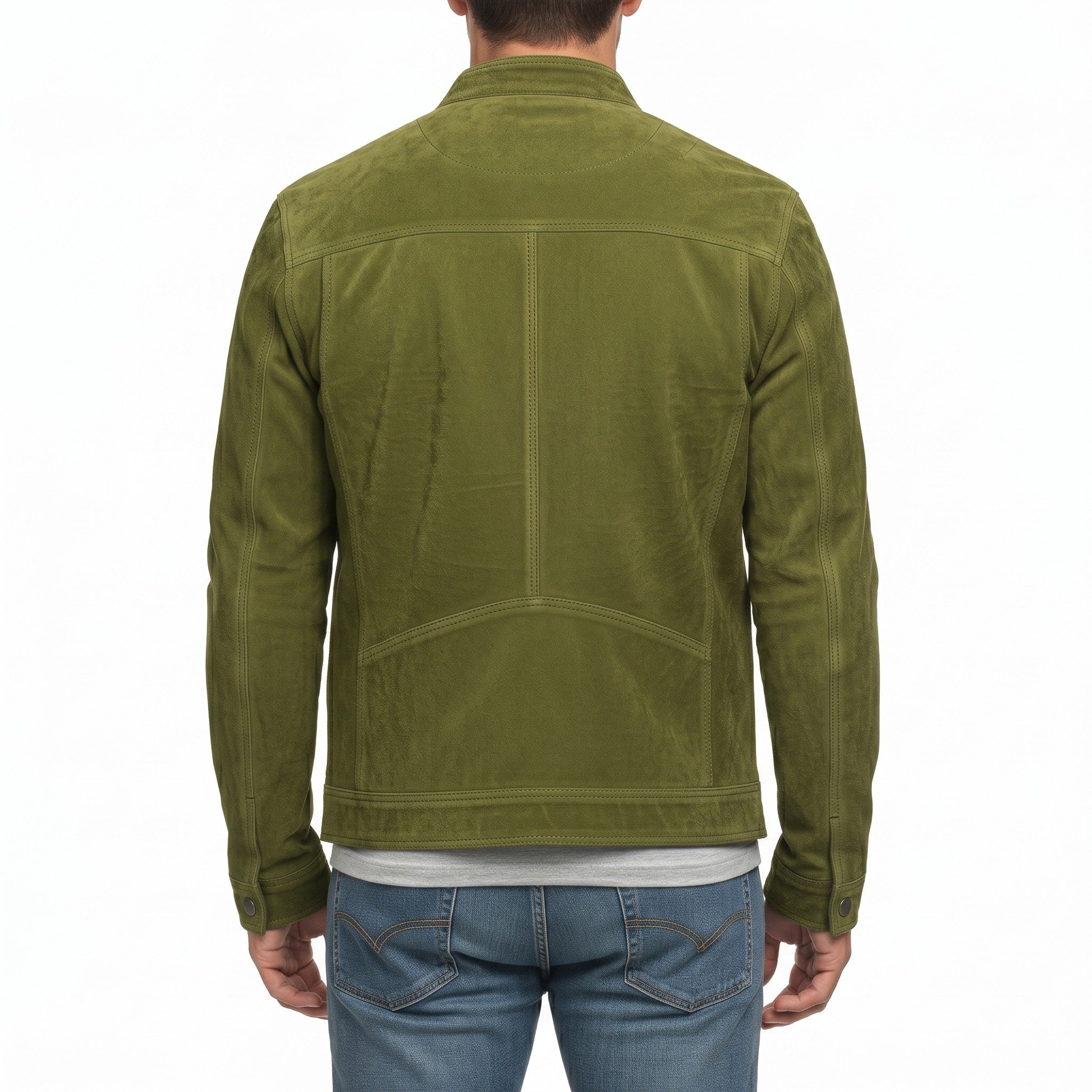 Men's Olive Green Suede Biker Jacket — Amesbury