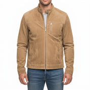 Men's Tan Suede Biker Jacket — Amesbury