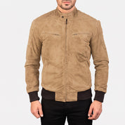 Men's Tan Suede Bomber Jacket — Bainton