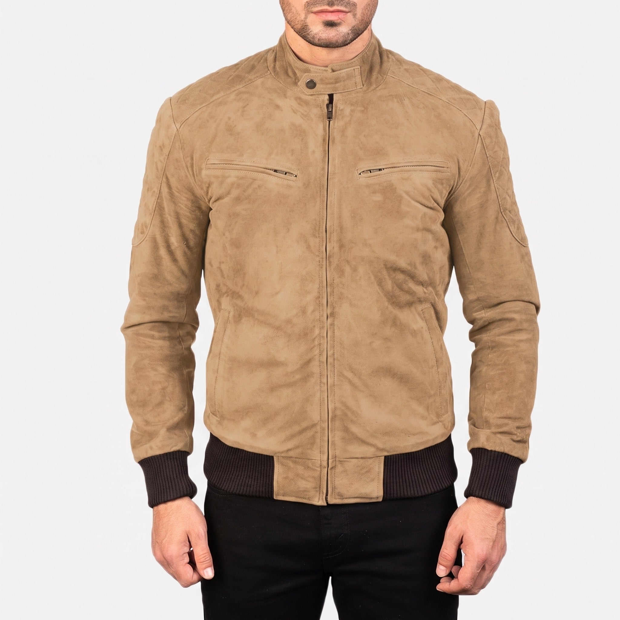 Men's Tan Suede Bomber Jacket — Bainton
