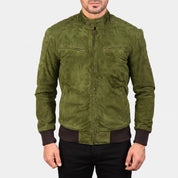 Men's Olive Green Suede Bomber Jacket — Bainton