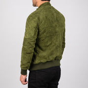 Men's Olive Green Suede Bomber Jacket — Bainton