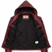 Men's Burgundy Hooded Leather Jacket — Bretherton