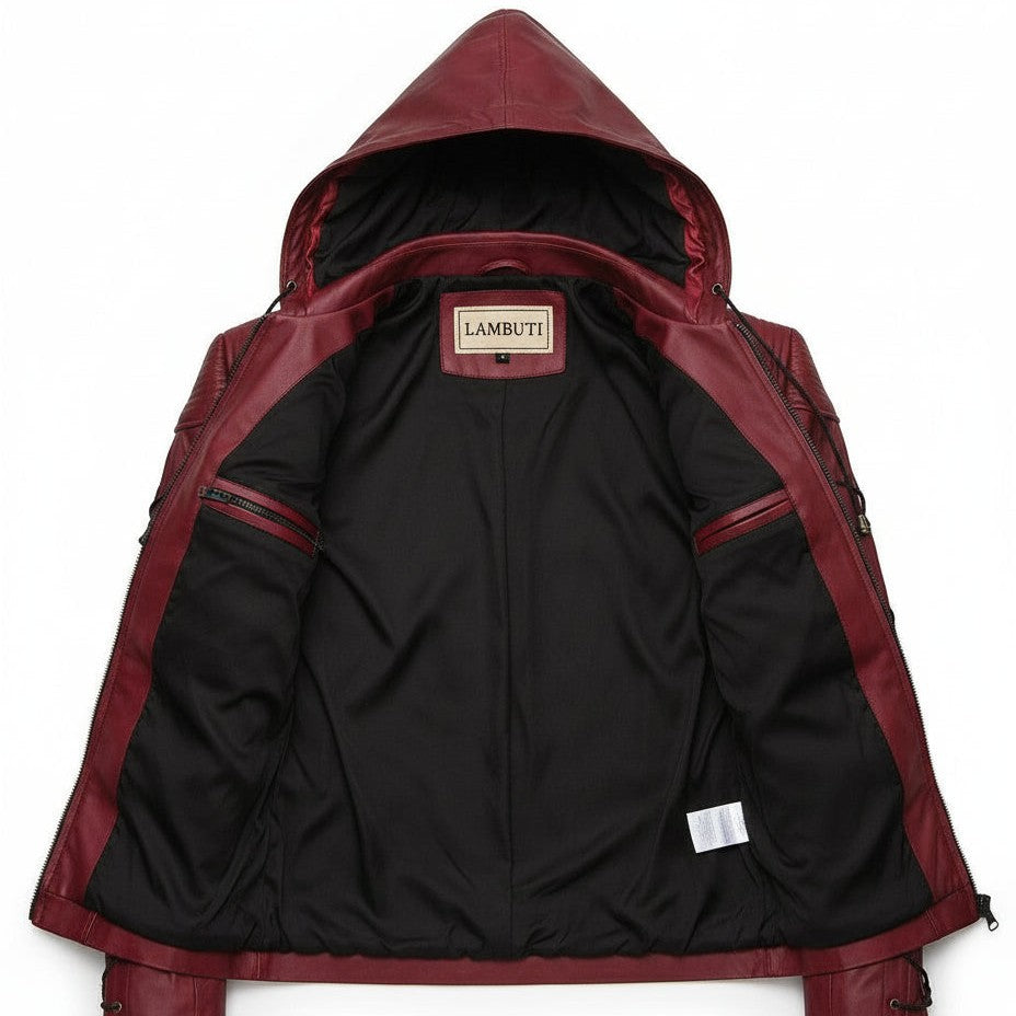 Men's Burgundy Hooded Leather Jacket — Bretherton