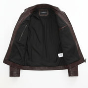 Men's Burgundy Pebbled Leather Cafe Racer Jacket — Vaughan