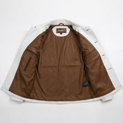 Men's White and Brown Fringed Leather Western Jacket — Hampshire