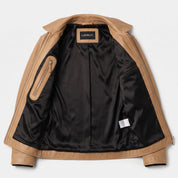 Men's Tan Leather Trucker Jacket — Heatherton