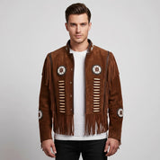 Men's Brown Fringe Beaded Suede Jacket — Cottrell