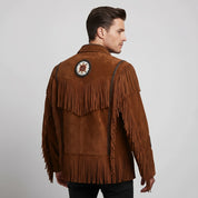 Men's Brown Fringe Beaded Suede Jacket — Cottrell