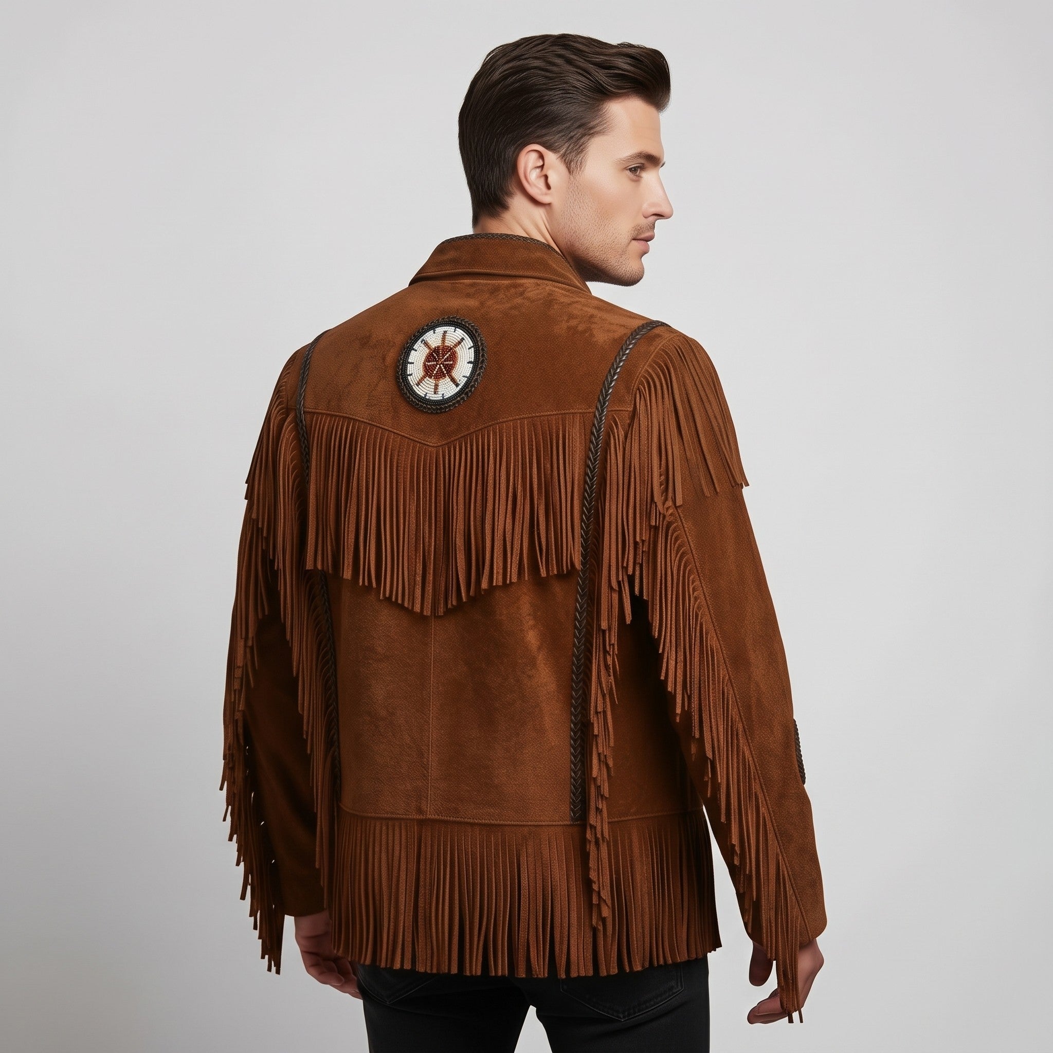 Men's Brown Fringe Beaded Suede Jacket — Cottrell