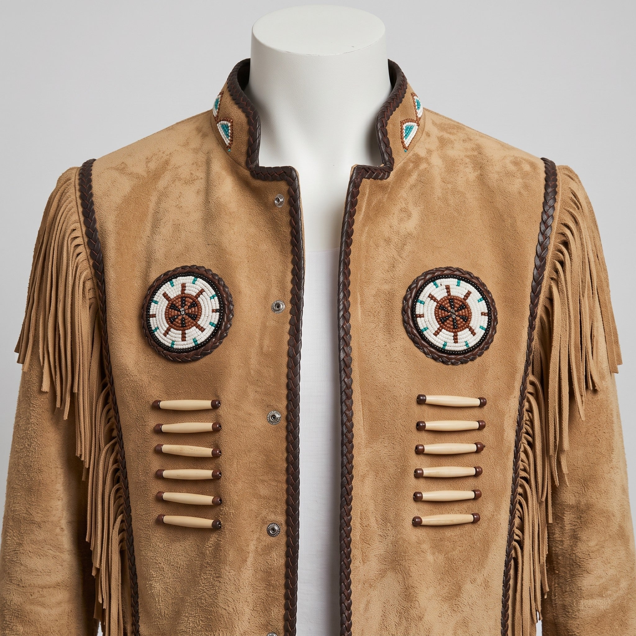 Men's Tan Fringe Beaded Suede Jacket — Cottrell