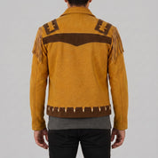 Men's Mustard Yellow and Brown Fringed Suede Trucker Jacket — Hurlingham