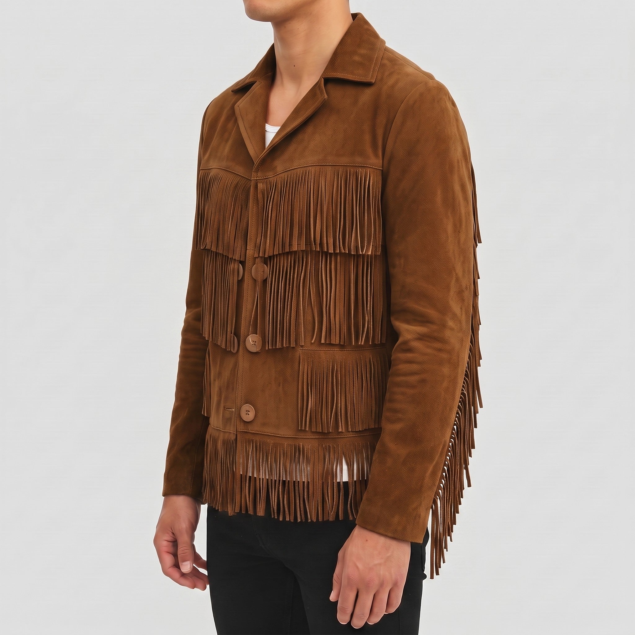 Men's Brown Fringe Suede Western Jacket — Carling