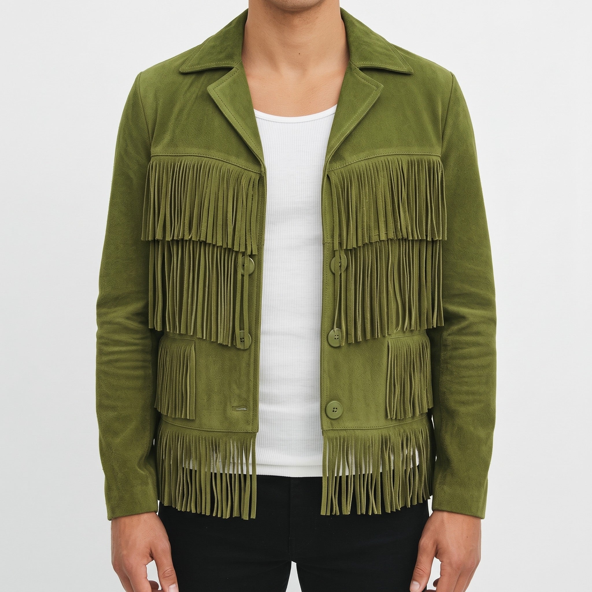 Men's Olive Green Fringe Suede Western Jacket — Carling