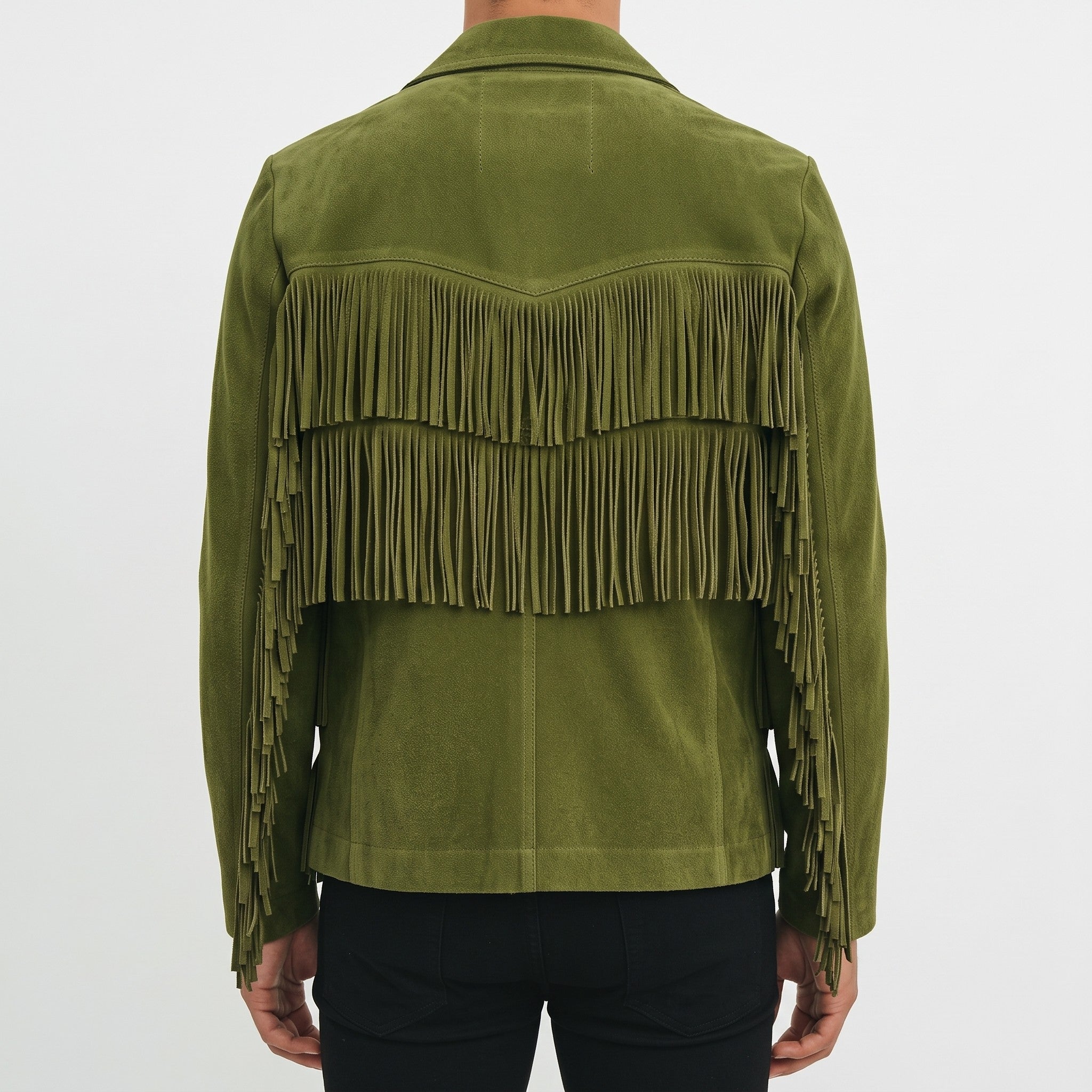 Men's Olive Green Fringe Suede Western Jacket — Carling
