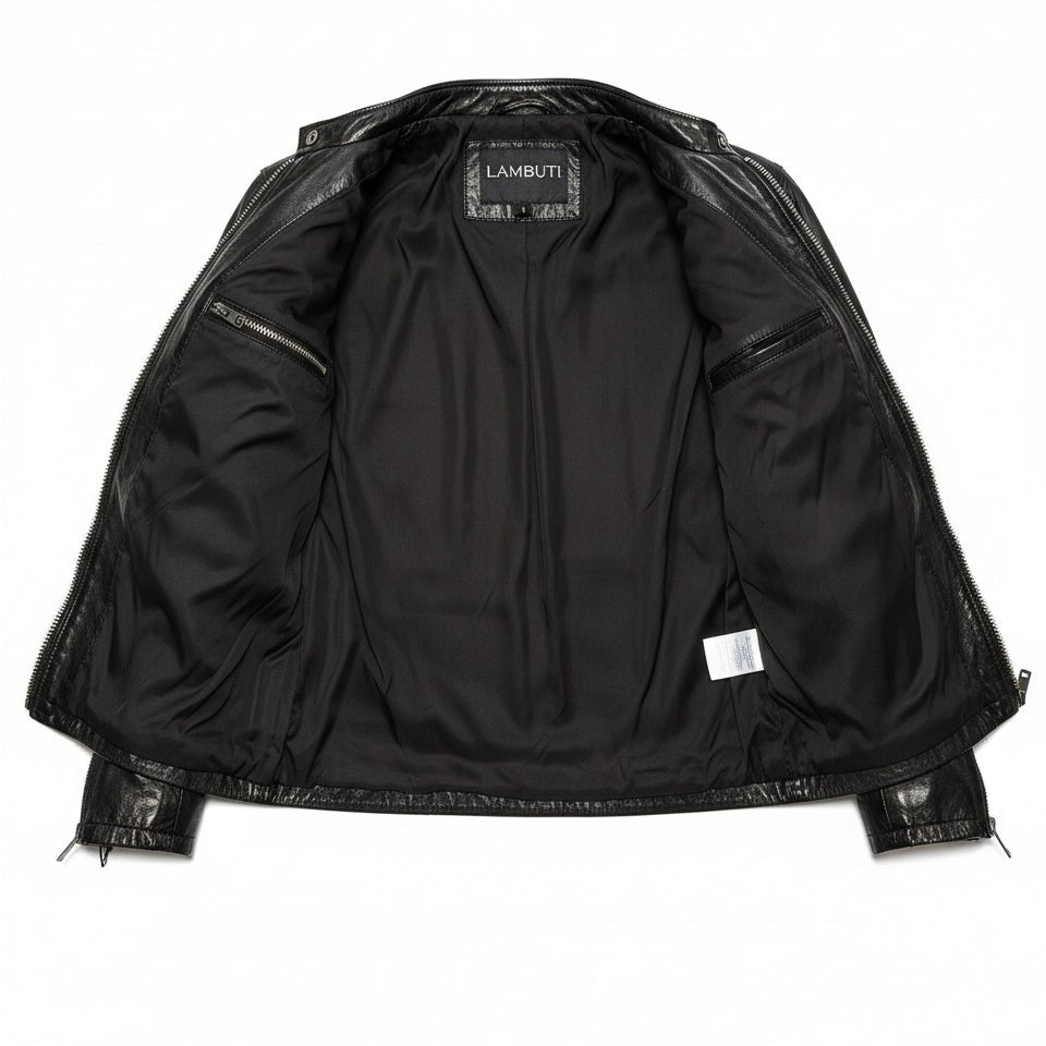 Men's Black Leather Cafe Racer Jacket — Appleford
