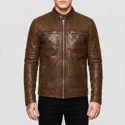 Men's Brown Leather Cafe Racer Jacket — Appleford