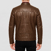 Men's Brown Leather Cafe Racer Jacket — Appleford